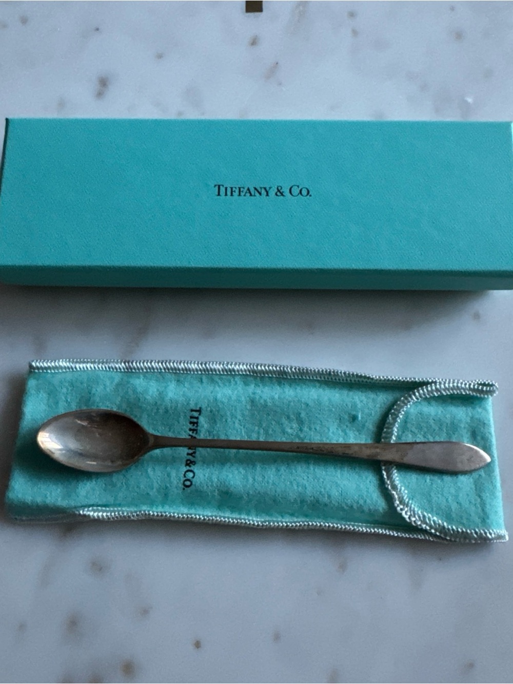 Tiffany & Co. Silver Long Tea baby Spoon with Signature Blue Pouch